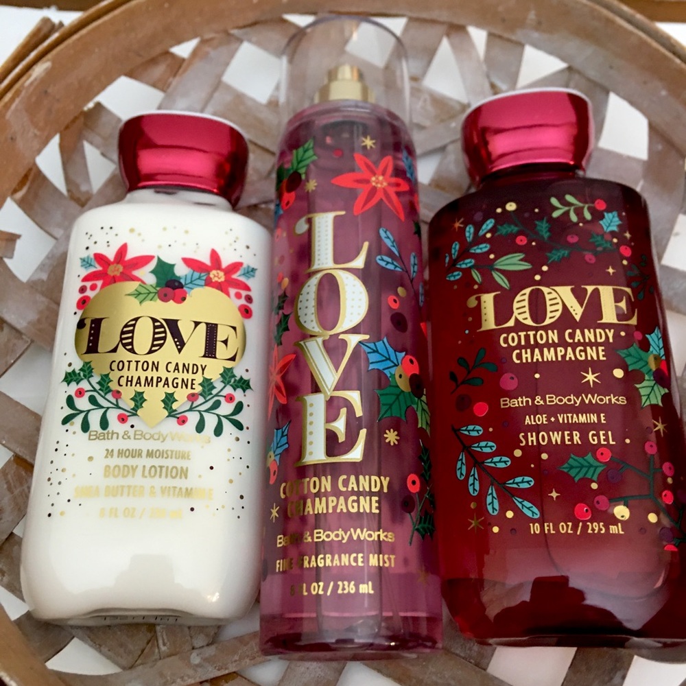 BBW LOVE Cotton Candy Champagne Three Piece Set Shower Gel Lotion Spray …